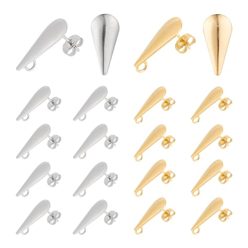 UNICRAFTALE 20 Stück Teardrop Ohrstecker 304 Edelstahl Ohrstecker Mit Schlaufe 0.8 mm Stift Goldene Und Edelstahl Farbohrring Ohrstecker Für Schmuckherstellungsergebnisse, Loch 3 mm von UNICRAFTALE