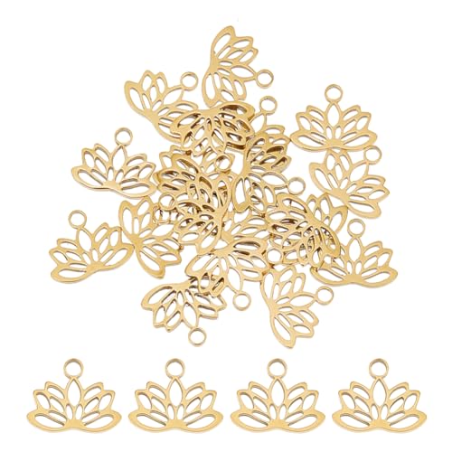 UNICRAFTALE 20 goldene Lotus Charms 304 Edelstahl Metall Yoga Themen Anhänger Buddha Und Lotus Flache Hohle Charms Buddhistische Symbol Themen Charms Für Die DIY Schmuckherstellung von UNICRAFTALE