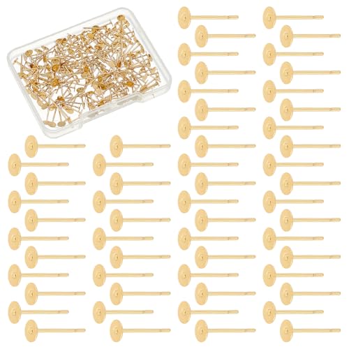 UNICRAFTALE 200 Stück 24 Karat Vergoldete Ohrringe Edelstahl Flachen Ohrsteckern 4mm Goldene Flache Runde Ohrstecker Metall Ohrstecker Set Für Die Herstellung von Ohrringen Und Schmuck von UNICRAFTALE