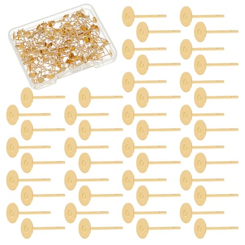 UNICRAFTALE 200 Stück 24K Vergoldete Ohrringe Goldener Edelstahl Flache Ohrstecker efunde Tablett 5mm Flache Runde Ohrstecker Metall Ohrstecker Set Für Die Herstellung von Ohrringen Und Schmuck von UNICRAFTALE