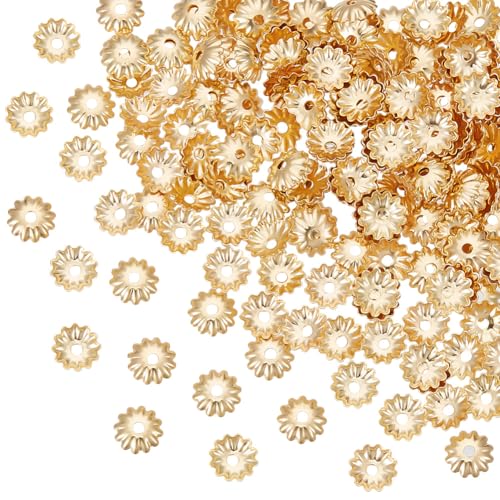 UNICRAFTALE 200 Stück 5.5 mm 18 Karat Vergoldet Perlenkappen Edelstahl Blumenperlen Abstandshalter Goldene Perlen Endkappen Für DIY Ohrringe Armbänder Halsketten Schmuckherstellung Loch 1.2 mm von UNICRAFTALE