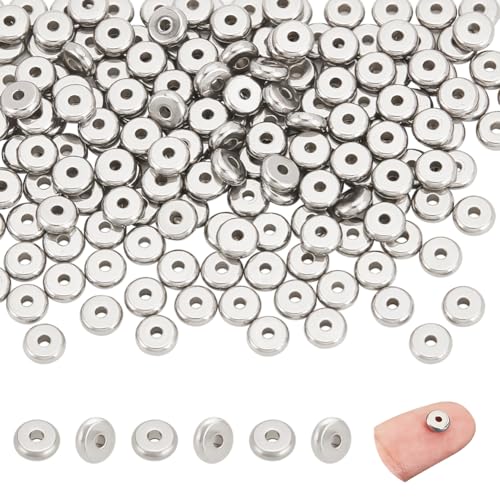 UNICRAFTALE 200 Stück 6mm Rondelle Spacer Perlen Flach Rund Edelstahl Perlen 1.6mm Loch Abstandsperlen Metall Flach Rund Distanzperlen Für DIY Armbänder Halsketten Schmuckherstellung von UNICRAFTALE