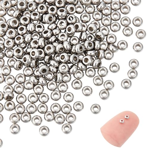 UNICRAFTALE 200 Stück Edelstahl Abstandsperlen Flache Runde Abstandsperlen Lose Metallperlen Perlen Mit Kleinen Löchern Scheibenperlen Armbandperlen Für Die Herstellung von DIY Halsketten Und Schmuck von UNICRAFTALE