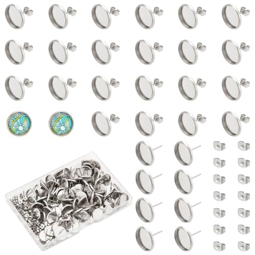 UNICRAFTALE 200 Stück Ohrringe DIY Flache Runde Teilige Cabochon Fassung Edelstahl Ohrstecker 12mm Tablett Mit 100 Stück Ohrmuttern Für Die Herstellung von DIY Ohrringen Und Schmuck von UNICRAFTALE