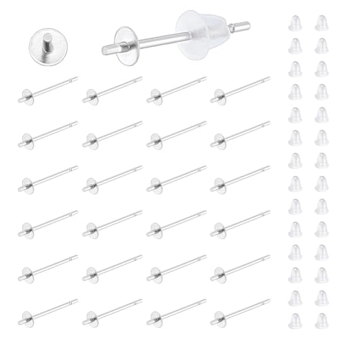 UNICRAFTALE 200 Stück Perlen Ohrstecker Edelstahl Ohrstecker Stifte Mit 200 Stück Kunststoff Ohrmuttern Für Halbgebohrte Perlen Ohrringe Schmuckherstellungstablett 3mm von UNICRAFTALE