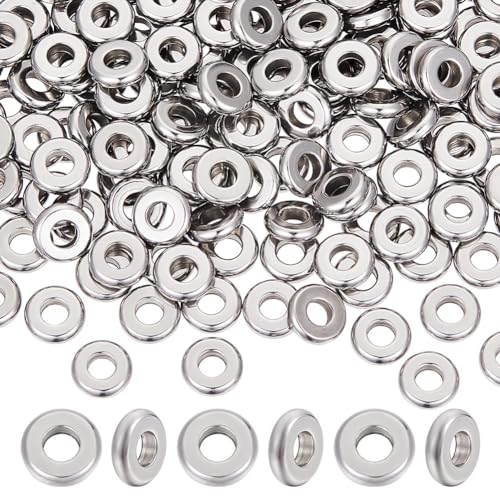 UNICRAFTALE 200 Stücke 8mm Flache Runde Spacer Perlen Rondelle 304 Edelstahl Perlen Lose Stopper Perlen Runde Metallperlen Loch 3.5mm Zwischenperlen Für Armband Halskette Schmuck Machen von UNICRAFTALE