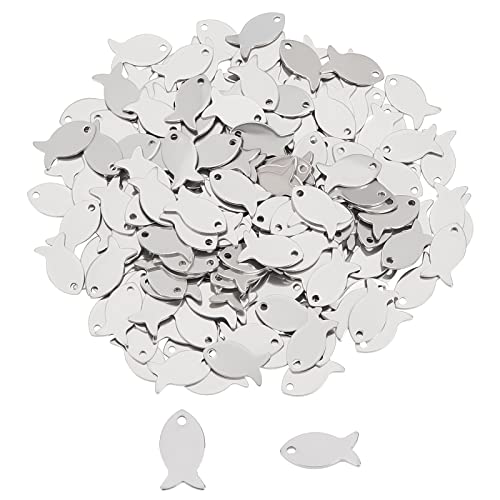 UNICRAFTALE 200pcs 304 Edelstahl Fisch Anhänger Metall Fisch Charms Silbertöne Kleine Loch Fisch Anhänger Für DIY Halsketten Schmuckherstellung 13.5x7x0.9mm, Loch 1.4 mm von UNICRAFTALE