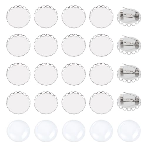 UNICRAFTALE 20Sets Edelstahl Broschentablett Basisrohling Anstecknadel 20 mm Tablettrohling Kuppel Broschenherstellungsset Flache Runde Broschenverschlüsse Mit 20 Glascabochons Für Die Anstecknadel von UNICRAFTALE