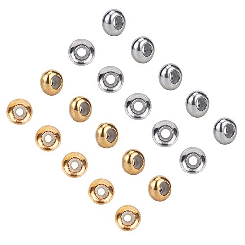 UNICRAFTALE 20St. 2 Farben 6mm Rondelle Stopper Perlen 304 Edelstahl Slider Perlen Mit Kunststoff Golden & Edelstahl Farbperlen Suche Für Schmuckherstellung, Loch 2 mm von UNICRAFTALE