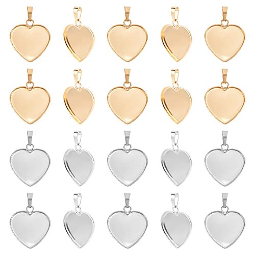 UNICRAFTALE 20pcs 2 Farben Herz Plain Edge Lünette Cups Anhänger Edelstahl Charms Anhänger Lünette Cabochon Einstellungen Für DIY Schmuckherstellung von UNICRAFTALE