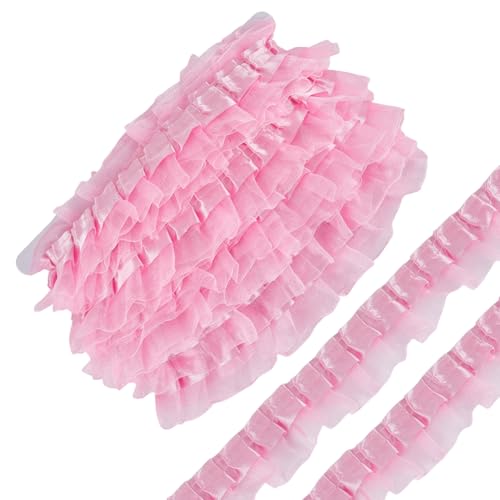 UNICRAFTALE 21.87 Yards 2 Lagiger Plissierter Organza Spitzenrandbesatz Gerafftes Rüschen Chiffonband Rosa Plissierter Randbesatz Stoff Zum Nähen von Stoffen Bestickte Applikationen Hochzeit von UNICRAFTALE