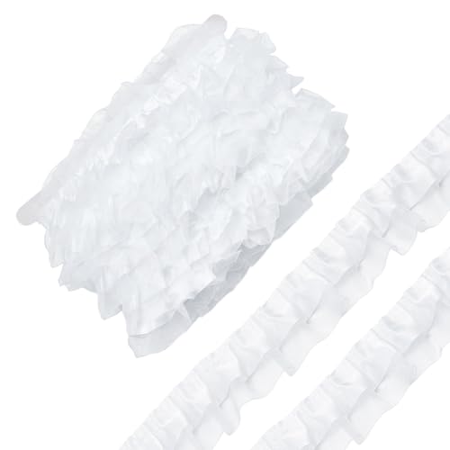 UNICRAFTALE 21.87 Yards 2 Lagiges Organza Spitzenband Doppelter Satin Organza Spitzenbesatz Organza Spitzenbänder Weißer Rüschen Chiffon Kantenbesatz Stoff Für Applikationen Nähen Hochzeitsverzierung von UNICRAFTALE