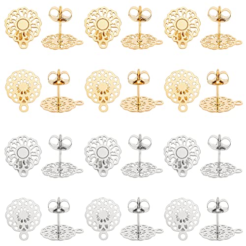 UNICRAFTALE 24 Stk 2 Stil Bohemia DIY Ohrstecker 2 Farben Edelstahl Ohrstecker Hypoallergen Rohling Ohrstecker Frühlings Ohrringe 12.5~13 mm Ohrringe Zubehör Für Die Schmuckherstellung von UNICRAFTALE