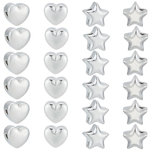 UNICRAFTALE 24 Stück 2 Stil Abstandsperlen Set 1.5 mm 304 niedliche Edelstahlperlen Metall Sternperlen Herz Abstandsperlen Kleine Loch Herzperlen Für Armbänder Halsketten Schmuckherstellung von UNICRAFTALE