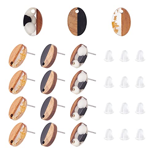 UNICRAFTALE 24 Stück 3 Stile Oval Ohrstecker Erkenntnisse Harz & Walnuss Holz Ohrstecker Mit Edelstahl Pin Oval Ohrstecker Für Die Schmuckherstellung, 0.7mm von UNICRAFTALE