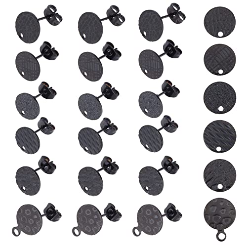 UNICRAFTALE 24 Stk Schwarz Ohrstecker DIY Flach Rund Strukturierten Ohrstecker Rohlinge 304 Edelstahl Ohrringe Selber Machen Basteln 1.2/1.4/1.8 mm Kleine Loch Ohrstecker Für DIY Schmuckherstellung von UNICRAFTALE