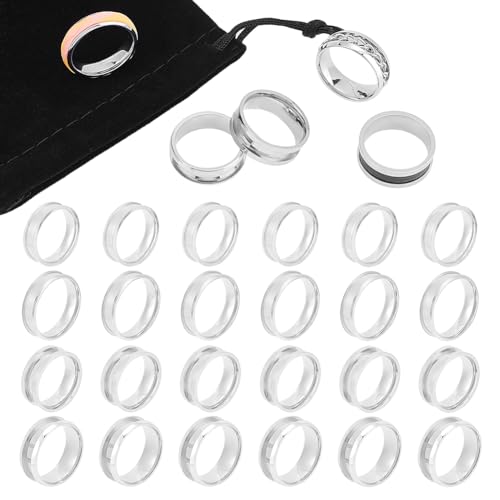 UNICRAFTALE 24 Stück Rohlinge Ring 4 Stile Gerillter Fingerring Edelstahl Rohlinge Kern Ringe Für Inlay Handgefertigter Ring Mit Samtbeuteln Hochzeitsversprechen Schmuckherstellung Geschenk von UNICRAFTALE