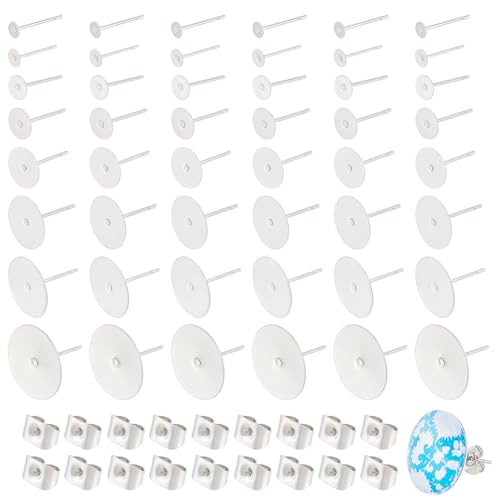 UNICRAFTALE 240 Stück 8 Größen Rohlinge Ohrringe Flache Ohrstecker Blanke Ohrstecker Flache Runde Leere Ohrring Pads Edelstahl Ohrstecker Mit 240pcs Ohrmuttern Zur Schmuckherstellung von UNICRAFTALE