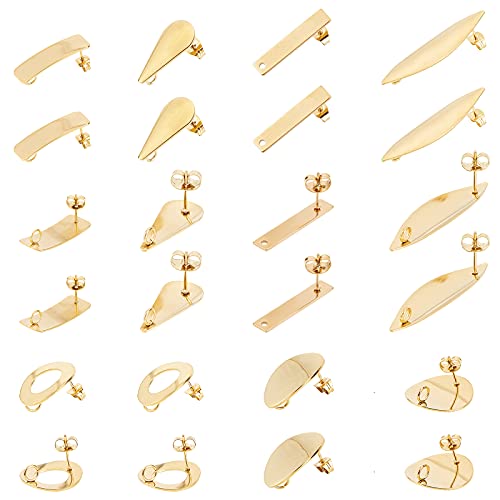 UNICRAFTALE 24Stk 6 Styles Teardrop Ohrstecker Flat Round DIY Ohrring Zubehör Mit Ohrmuttern Goldene Hypoallergen Ohrringe Rohling Edelstahl Ohrringpfosten Ohrring haken Für DIY Schmuckherstellung von UNICRAFTALE