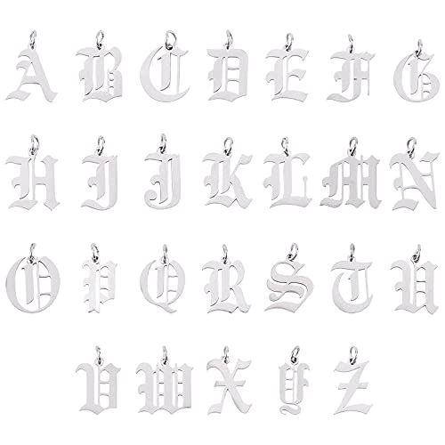 UNICRAFTALE 26pcs Metallbuchstaben Anhänger,Edelstahl A~Z Letter Charms Mit Biegering Und Laserschnitt In Alten Englischen Anhängern Für Armbänder, Halsketten Und Ohrringe Schmuckherstellung Handwerk von UNICRAFTALE