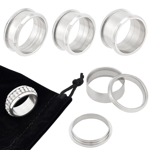 UNICRAFTALE 3 Stück 3 Größe Edelstahl Gerillte Fingerring DIY Fingerring Set Abnehmbare Ringrohlinge Runde Gerillte Ringe Fassunge Rillenring Komponenten Ringkernrohling Inlay Ring Schmuckherstellung von UNICRAFTALE