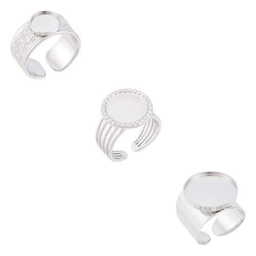 UNICRAFTALE 3 Stück 3 Stile Flache Runde Cabochon Lünette Blanke Tablett Ringsockel Edelstahl Fingerring Komponenten Offen Verstellbar Manschettenring Rohlinge Pad Ring Einstellungen Für Frauen von UNICRAFTALE