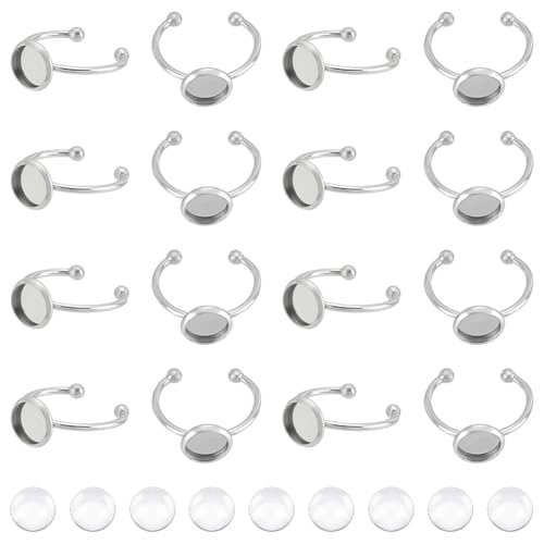 UNICRAFTALE 30 Set Blanker Gewölbter Fingerring 8mm Tablett Verstellbare Manschettenfingerringe Cabochon Rohlingen Lünettenkomponenten Tabletts Passender Pad Ring Für DIY Ringe Schmuckherstellung von UNICRAFTALE