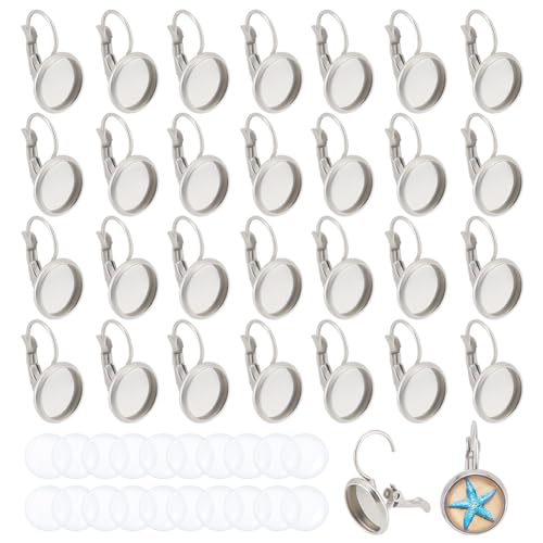 UNICRAFTALE 30 Sets 10mm Flache Runde Tablett Ohrringe Herstellung 304 Edelstahl Leverback Ohrring Befunde Und Transparente Glas Cabochons Für Ohrring Schmuckherstellung von UNICRAFTALE