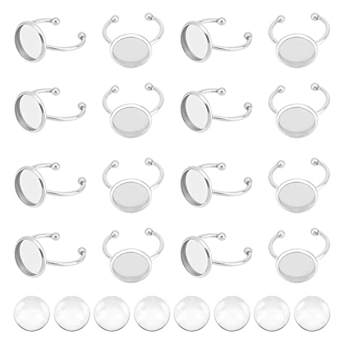 UNICRAFTALE 30 Sets 12mm Tablett Rohlinge Fingerringe 304 Edelstahl Rohling Fingerringe Cabochon Set Flache Runde Offene Manschetten Lünette Ringe Mit 30 Stk Glas Cabochon Für Ring Schmuckherstellung von UNICRAFTALE