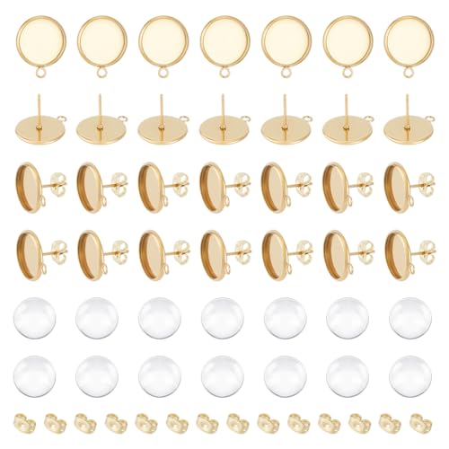 UNICRAFTALE 30 Sets 12mm Cabochon Ohrstecker Rohlinge Gold Ohrringe Selber Machen Set Flache Runde Tablett Ohrringe Ohrstecker zum Basteln Edelstahl DIY Ohrstecker Rohlinge DIY Ohrringe Herstellung von UNICRAFTALE