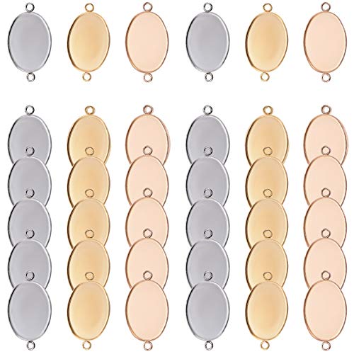 UNICRAFTALE 30 Sets 3 Farben 18.5x13.5mm Oval Tray Links Herstellung von Edelstahl Cabochon Steckverbindereinstellungen Und Transparenten Glas Cabochons Für Die Schmuckherstellung von UNICRAFTALE