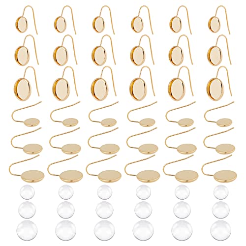 UNICRAFTALE 30 Sets 8~12 mm Ohrring Rohlinge Edelstahl Ohrringhaken Transparenter Glas Cabochon Ohrring Golden 304 Edelstahl Ohrstecker Cabochons Bezel Ohrringe Für Die Schmuckherstellung von UNICRAFTALE