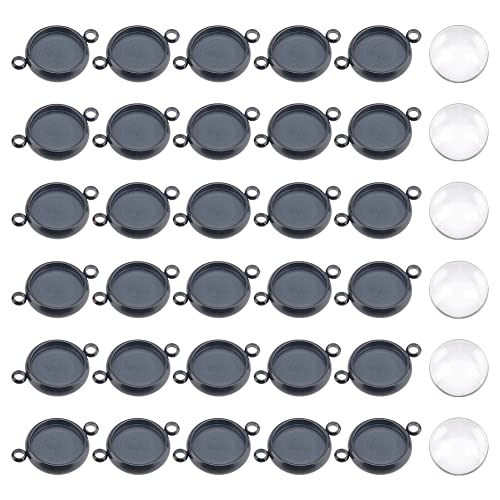 UNICRAFTALE 30 Sets DIY Blank Dome Flat Round Link Connector Making Kit Edelstahl Cabochon Link Einstellungen Mit Glas Cabochons Gunmetal Flat Round Connector Cabochons Tray 10mm von UNICRAFTALE