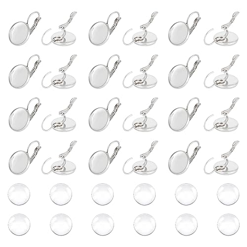 UNICRAFTALE 30 Sets DIY Ohrringe Herstellung Hebel Ohrringe Mit Cabochons Edelstahl Hebel Zurück Ohrring Basis Runde Ohrringe Rohlinge Mit 12mm Glas Cabochons Für DIY Schmuckherstellung von UNICRAFTALE