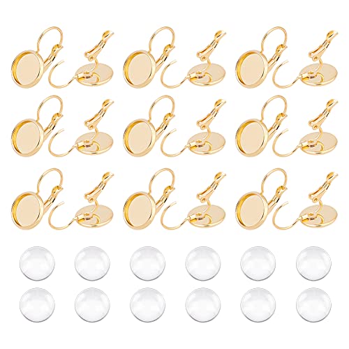 UNICRAFTALE 30 Stk 304 Edelstahl Leverback Ohrringhaken Mit 10 mm Flachen Runde Rohling Ohrring Cabochons Lünette DIY Ohrring Zubehör Für Schmuckherstellung Ohrringe Selber Machen Set, Stift, 0.7 mm von UNICRAFTALE