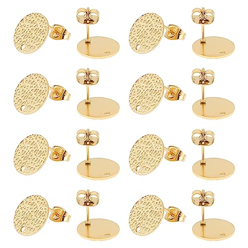 UNICRAFTALE 30Stk Flache Runde Ohrstecker 304 Edelstahl Gold DIY Ohrringe Zubehör Strukturiert Flach Rund Mit Gepunkteten Linien Damen Ohrstecker Selber Machen Set Für DIY Ohrringe Schmuckherstellung von UNICRAFTALE