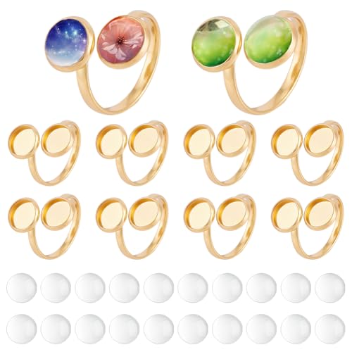 UNICRAFTALE 30 Stück Blanke Fingerring Basis 18 Karat Vergoldetes Tablett 8mm Verstellbarer Offener Manschettenring Cabochon Basis Edelstahl Flache Runde Pad Ring Basis Lünettentablett Für Schmuck von UNICRAFTALE