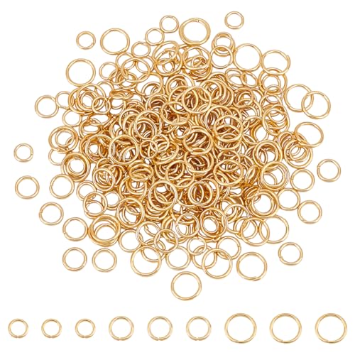 UNICRAFTALE 300 Stück 3 Größen 18 Karat Vergoldet Offene Biegeringe 4/5/6mm Flache Runde Biegeringe Edelstahl Biegeringe Metall O Ringe Geteilter Runder Ring Für Schmuck Schlüsselanhänger Reparatur von UNICRAFTALE