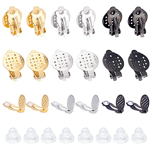 UNICRAFTALE 30St 3 Farben Flache Runde Ohrclip 304 Edelstahl Clip-On Ohrringe DIY Rohlinge Clip-On Ohrringe Nicht Durchbohrte Ohrringe Mit Gummi Für Ohrring Schmuckherstellung 22x15x8 mm von UNICRAFTALE