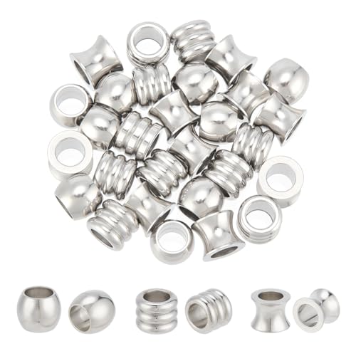 UNICRAFTALE 30pcs 3 Styles Vase/Säule/Fass Europäische Perlen Edelstahl Lose Perlen 6mm Große Lochperle Für Schmuckherstellung Edelstahl Farbe von UNICRAFTALE