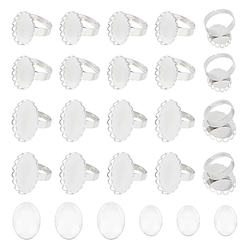 UNICRAFTALE 32 Sets 2 Größen Blanko Ringbasis Ovale Fingerringe 17.3~17.4mm Edelstahl Pad Ringbasis Flach Rund Blanko Ringbasis Cabochon Ring Lünetten Für Schmuckherstellungs Zubehör von UNICRAFTALE