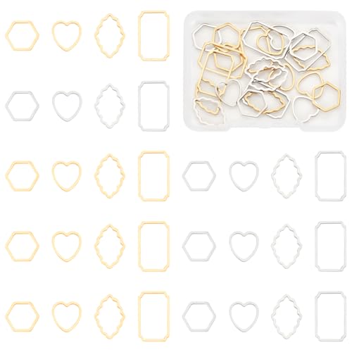 UNICRAFTALE 32 Stück 4 Stile Edelstahl Verbindungsringe Hohlringe Charms Golden Rechteck Herz Rahmen Verbinder Metall Schmuck Verbindungsringe für DIY Ohrring Armband Anhänger Schmuckzubehör von UNICRAFTALE