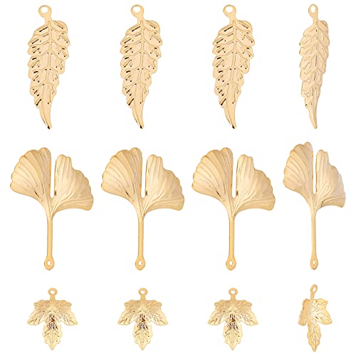 UNICRAFTALE 36 Stück 3 Stile Goldene Blatt Anhänger 304 Edelstahl Ahornblatt Charms 201 Edelstahl Ginkgoblatt Anhänger Pflanzen Charms Für DIY Schmuck Geschenk Herstellung von UNICRAFTALE