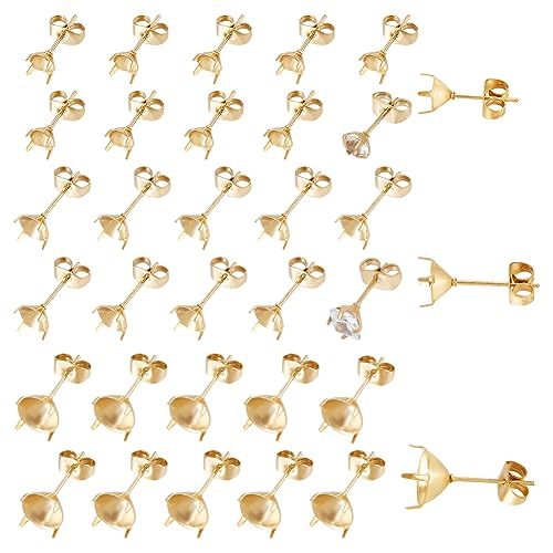 UNICRAFTALE 36 Stück Echte 18K Gold Ohrstecker Edelstahl 4 Krallen Zinken Ohrringen Ohrstecker Komponenten Mit Ohrmuttern Strass Ohrstecker Für DIY Ohrring Schmuckherstellung von UNICRAFTALE