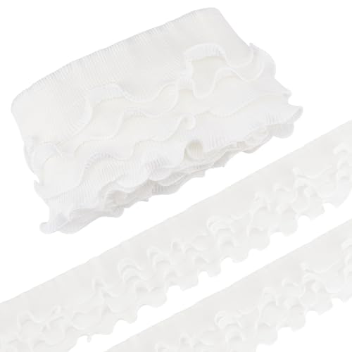 UNICRAFTALE 4 Lagen Weißer Plissierter Chiffon Elastische Spitze Rüschenbesatz Spitzenbesatz Mit Wellenrand Zum Nähen Und Für Brauthochzeitsdekorationen DIY Ankleidearbeiten Handarbeiten Kleidungs von UNICRAFTALE