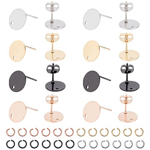 UNICRAFTALE 4 Mischfarben Ohrstecker 40 Stück (20 Paare) Edelstahl Ohrstecker 0.8mm Stift Flacher Runder Ohrring Mit Ohrmuttern Befund Ohrring Komponenten Für Die Schmuckherstellung von UNICRAFTALE