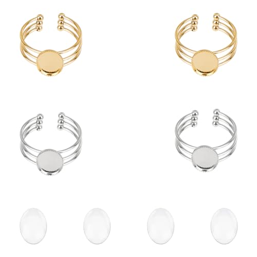 UNICRAFTALE 4 Set Ovaler Rohling 304 Edelstahl offene Manschettenringe DIY Bastelset Goldene Ringrohlinge Fingerring Cabochon Einstellung Verstellbare Ringbasis Lünettenschale Zur Schmuckherstellung von UNICRAFTALE