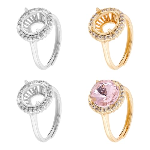 UNICRAFTALE 4 Stück 2 Farben 4 Zinken Ringrohlinge Verstellbarer Krallen Ringrohling Runde Kristall Ringkomponenten Strass Krallen Ringfassungen Edelstein Ringbasen Zur Schmuckherstellung 18mm von UNICRAFTALE