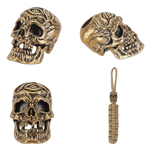 UNICRAFTALE 4 Stück Metallskelettkopf Perlen Paracord Perlen Totenkopf Messer Lanyard Perlen Tibetischen Stil Abstandsperlen Goldene Europäische Perlen Für Halloween Bastelarbeiten Armband 5.5mm von UNICRAFTALE