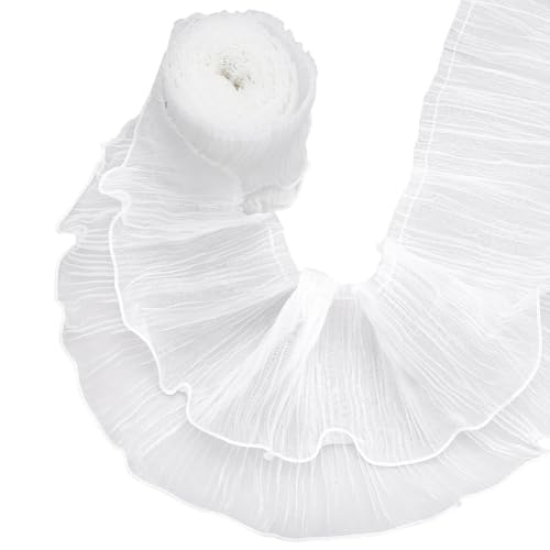 UNICRAFTALE 4 Yards Weißer Chiffonbesatz Rüschen Und Plissee 2 Lagiges Organza Spitzenband Doppelter Organza Spitzenbesatz Plissierte Organza Spitzenbänder Trimmer Kleidertasche Dekorationsstoff von UNICRAFTALE